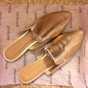 Bamboo Metallic Loafer Mules -Gold- Size 7 1/2